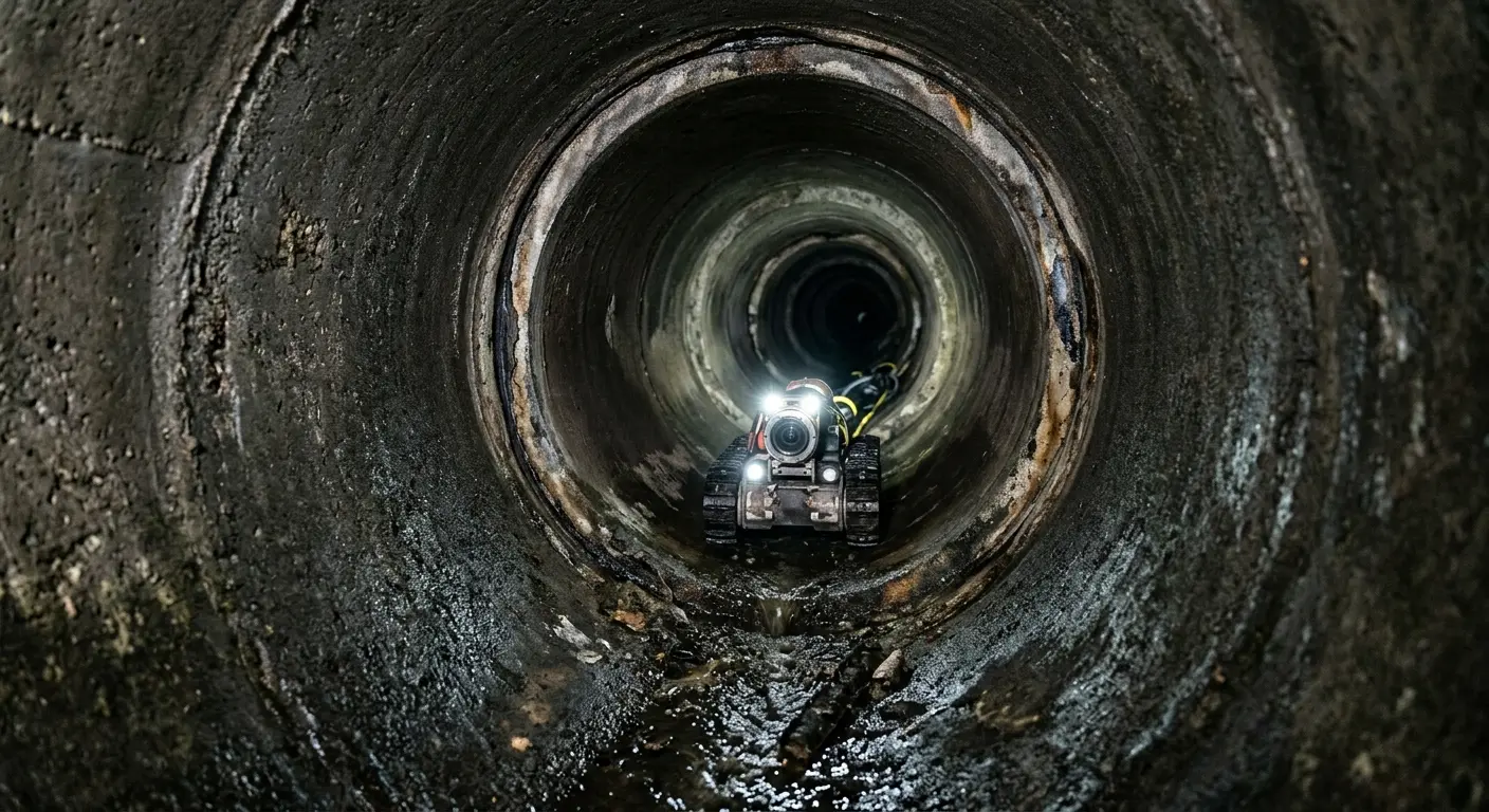 Robotic sewer camera inspecting pipe interior for Drain Snake Service in Cuyahoga Falls